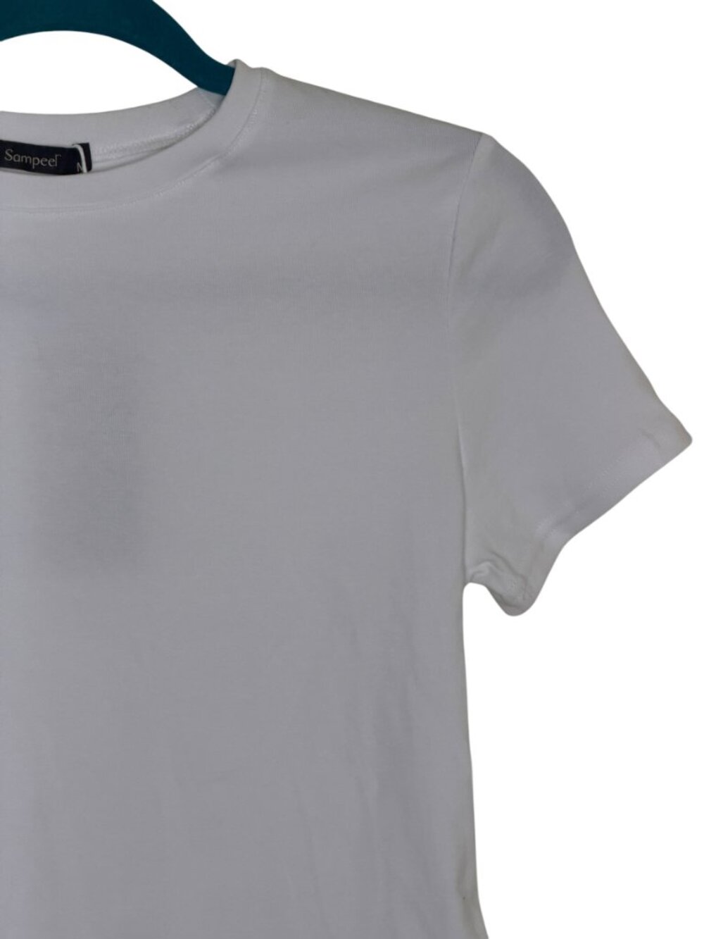 Sampeel Crop T Shirt Knit Top Blouse Crewneck Women White M NWT - Picture 4 of 9